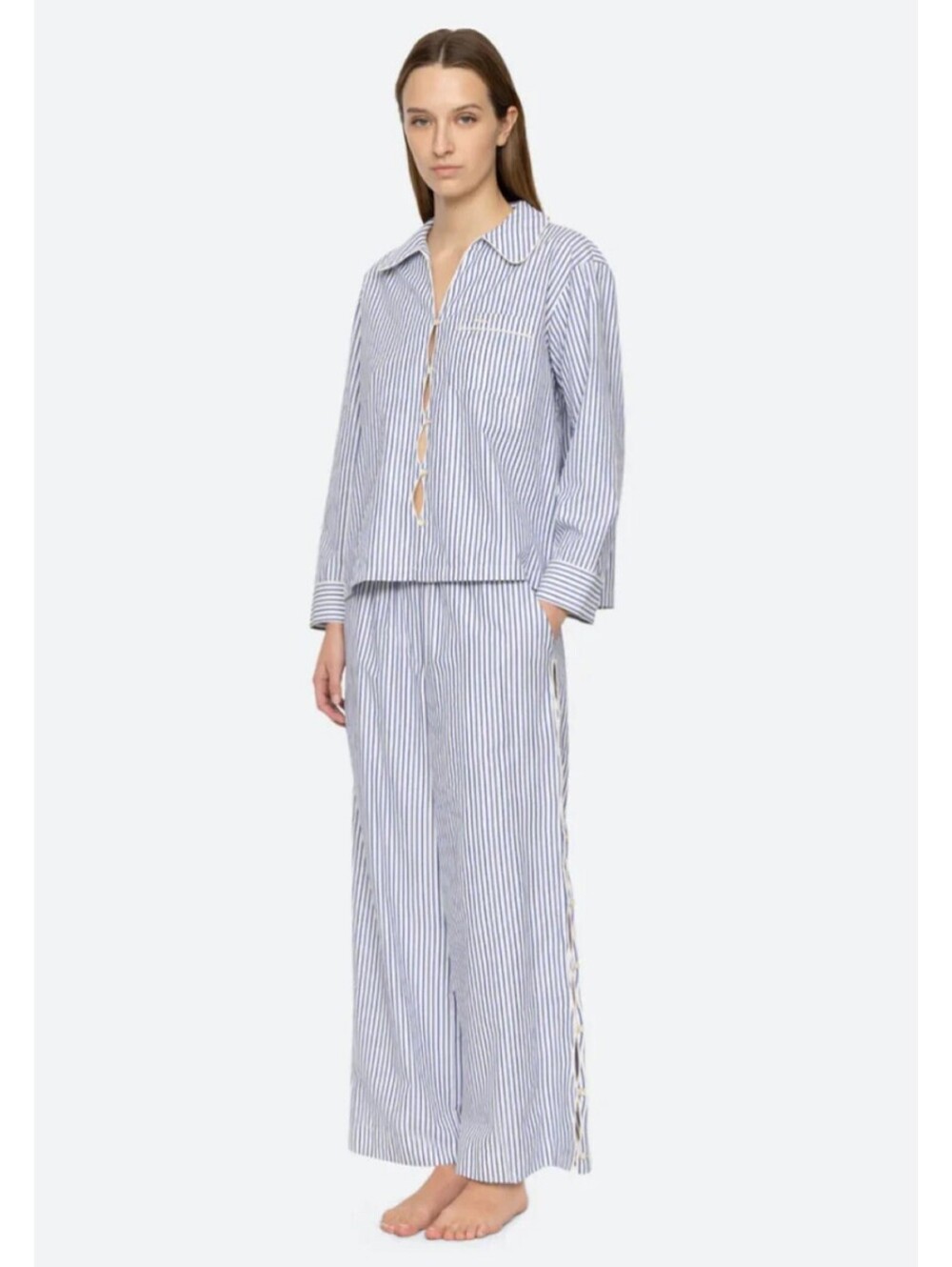 Sea NY Farrington Blue Striped Pajama Set Embroidered XS